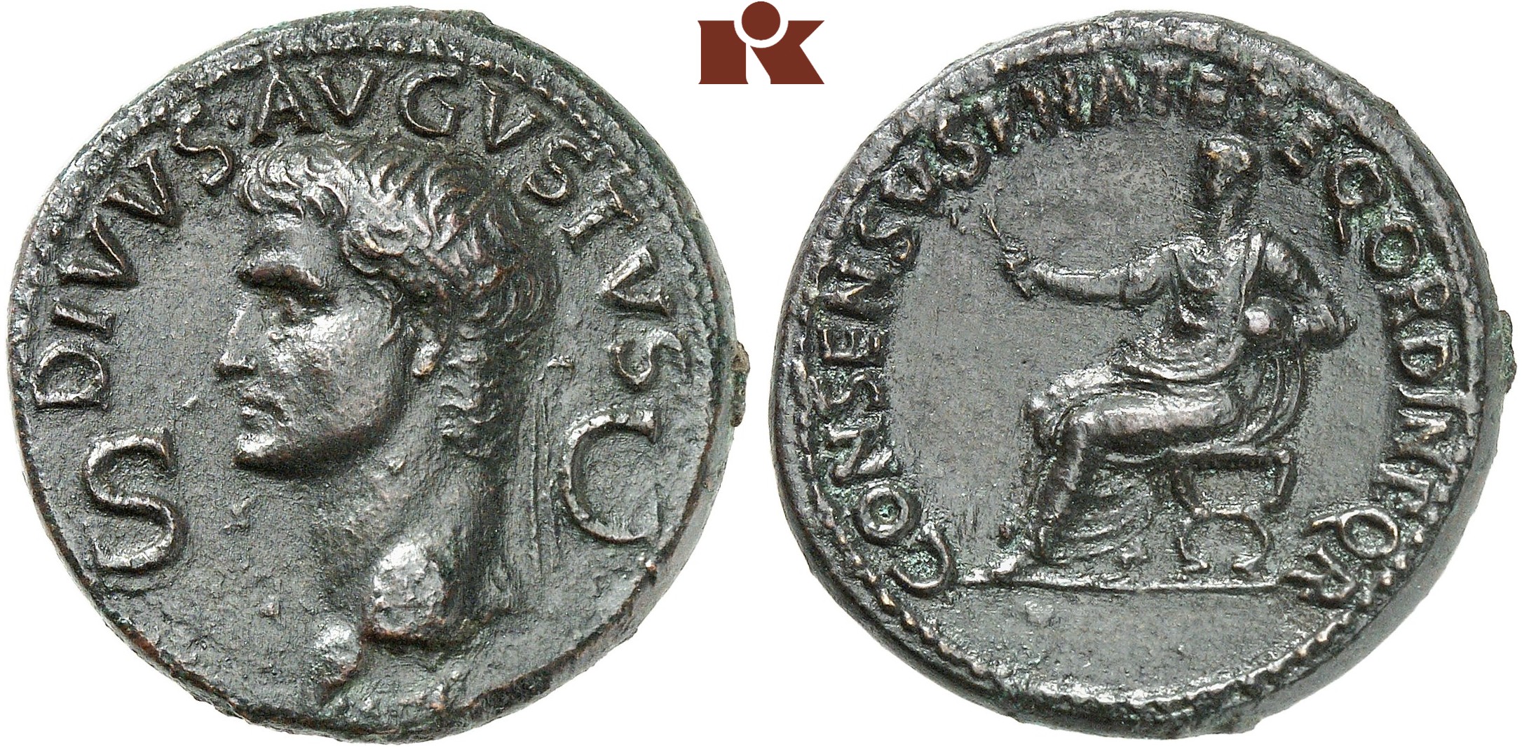 Gaius Caligula, 37-41 für Divus Augustus. Æ-Dupondius, Rom; 15.62 g ...