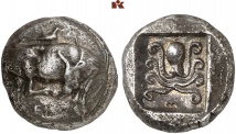 ERETRIA. AR-Tetradrachme, 500/465 v. Chr.; 17,11 g. Slg. BCD 310; Hoover 1502; Lathe Biosas S. 348 (dies Exemplar).