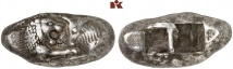 Kroisos, 561-546 v. Chr. AR-Stater, Sardeis; 10.66 g. SNG v. Aulock 2873; Lathe Biosas S. 504 (dies Exemplar).