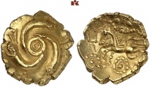 EBURONES. AV-Stater, 52 v. Chr./25 v. Chr.; 5.96 g. Delestrée/Tache vergl. 635 ff. var.; Slg. Flesche -; de la Tour vergl. 8859.