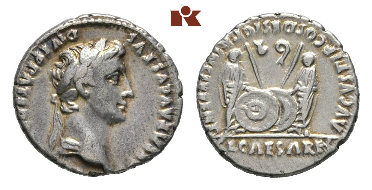 Augustus, 30 v.-14 n. Chr. AR-Denar, 2/1 v. Chr., Lugdunum; 3.75 g. BMC ...