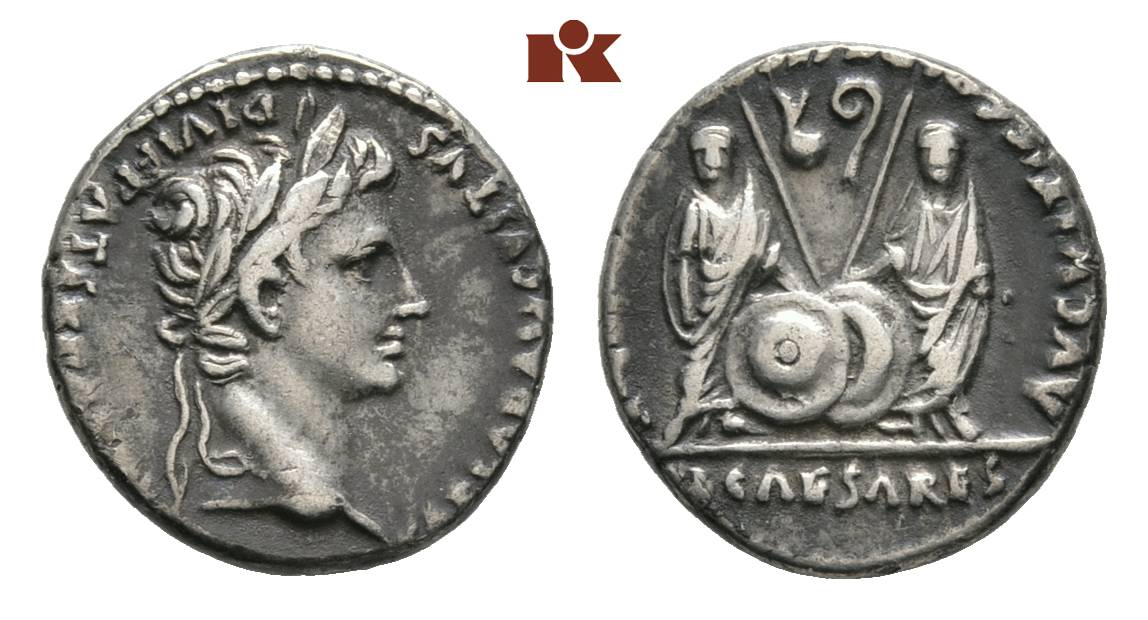 Augustus, 30 v.-14 n. Chr. AR-Denar, 2/1 v. Chr., Lugdunum; 3.88 g. BMC ...