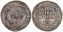 Christian IV., 1588-1648. 8 Skilling (1/18 Krone) 1620, Kopenhagen (Münzstätte außerhalb von Østerport). 1.85 g. Hede 114 A.
