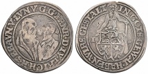 Heinrich der Jüngere und Erich der Jüngere von Calenberg, 1551-1556. 1/2 Taler (12 Groschen) 1555, Goslar. 13,90 g. Welter 485.